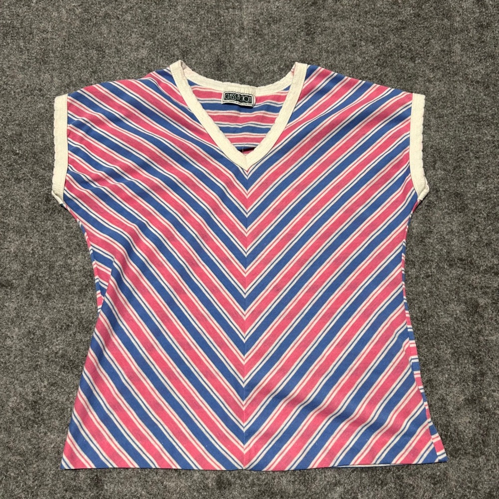 Class Action Vintage Chevron Stripe V-Neck Top‎ Pink Blue Size Medium